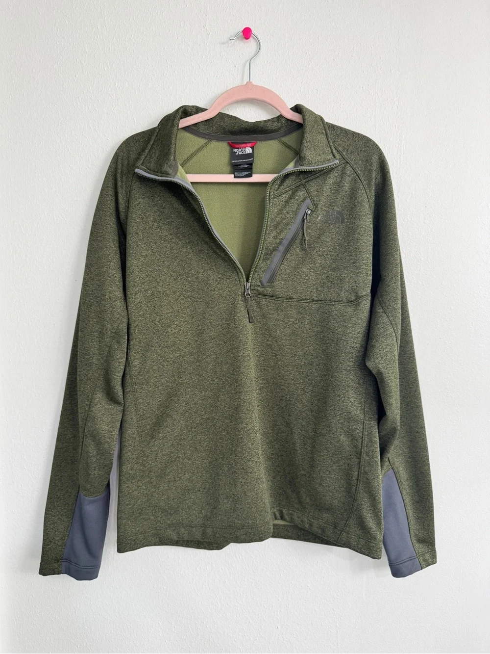 The North Face Green 1/4 Zip Mock Neck Comfy Fall Pullover Sweatshirt Mens M
